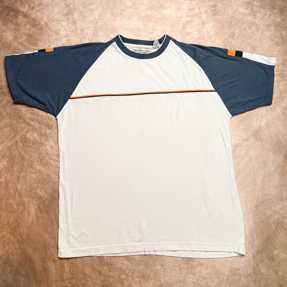 Vintage Y2K Point Zero Striped T-Shirt White Navy Raglan Sleeve Men's L Skater - Picture 1 of 7